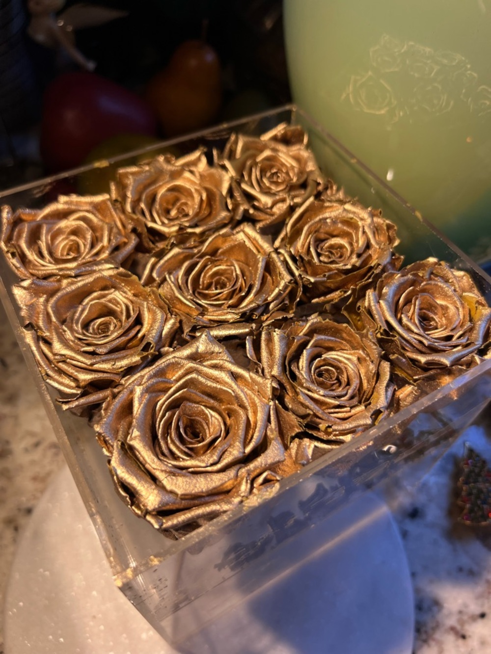 Lux Metallic Gold Preserved Rose Bouquet in Clear Acrylic Box